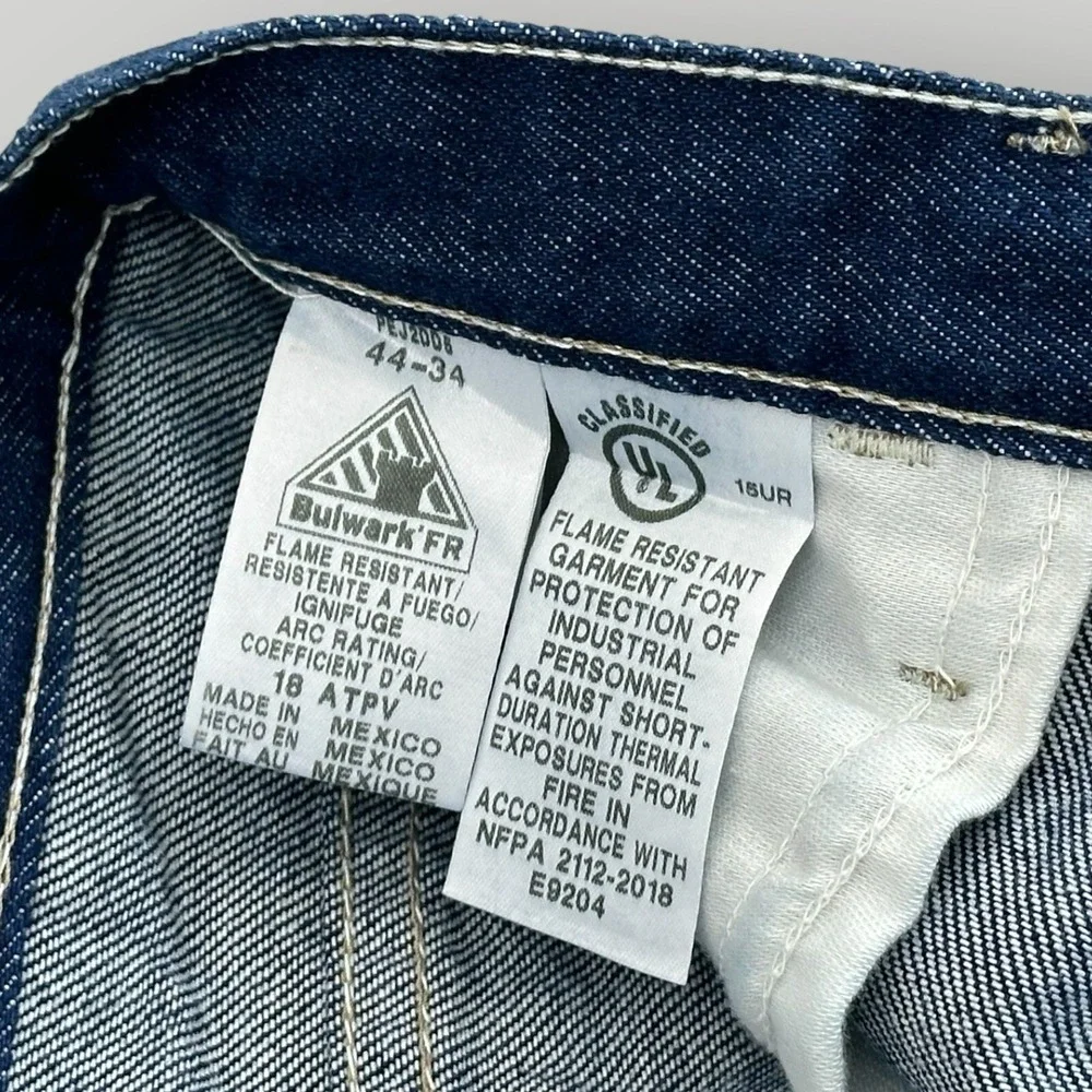 Bulwark FR Jeans Men Size 44x34‎ Blue Denim Relaxed Fit Fire Resistant Straight
